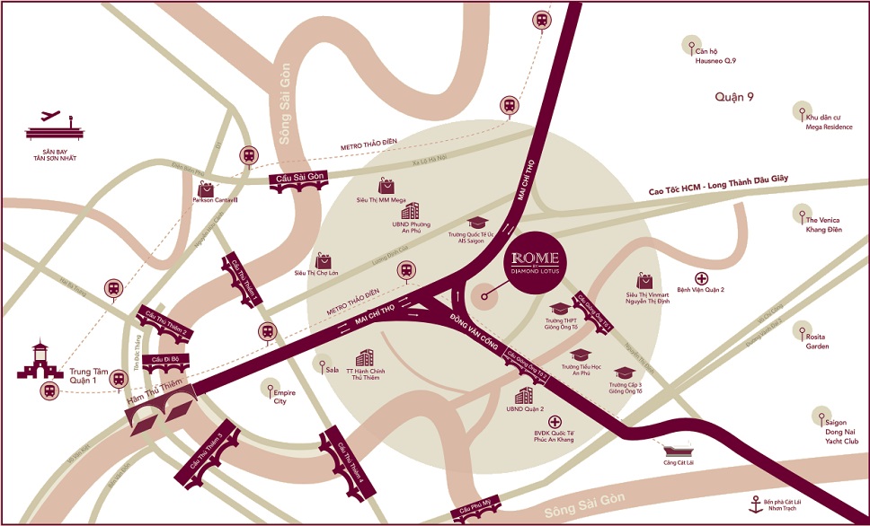 vị trí căn hộ rome diamond lotus