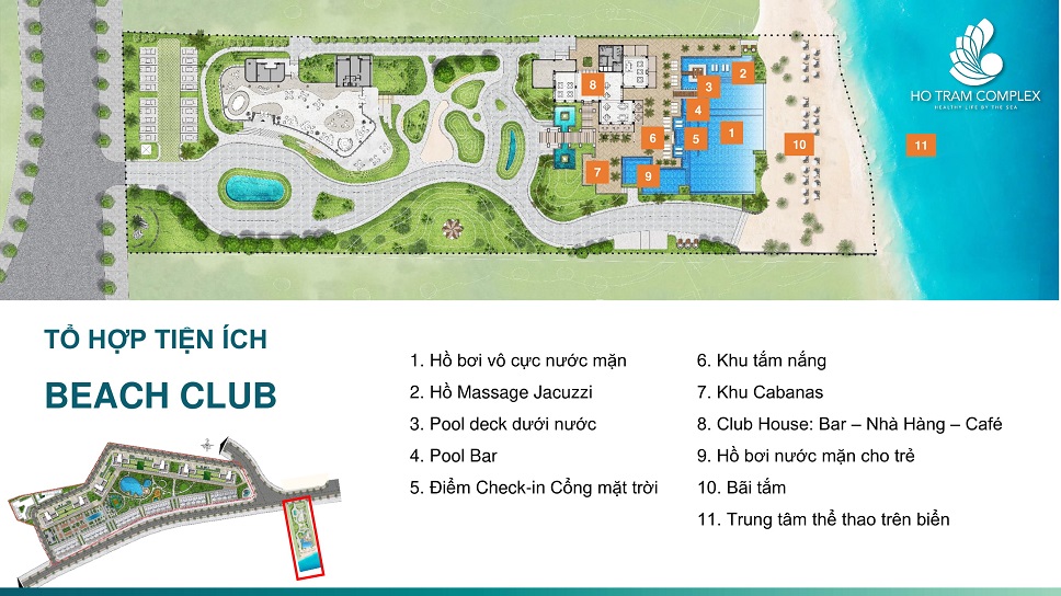 tiện ích beach club hồ tràm